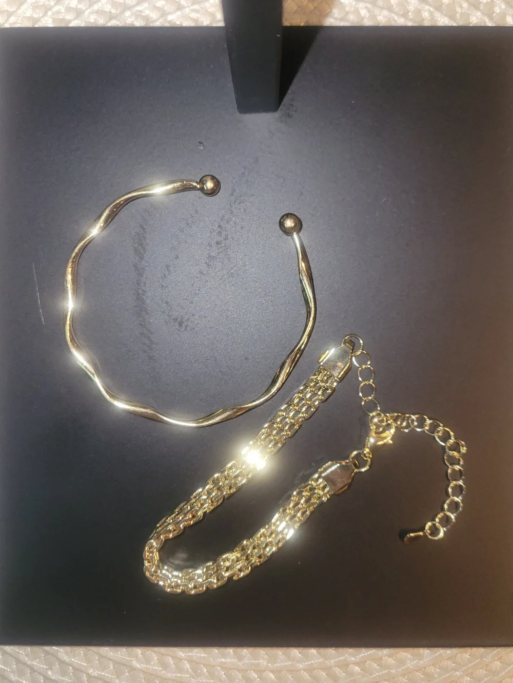 Gold Twist Cuff and Chain Bracelet Set - Women Jewelry - Picture 1 of 1